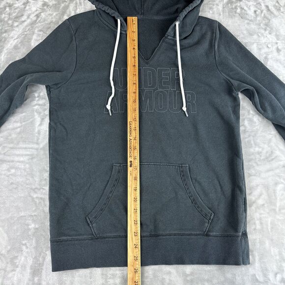 Under Armour Spellout Pullover Hoodie Womens M Black V Neck Pocket Casual (0787) - Picture 9 of 9